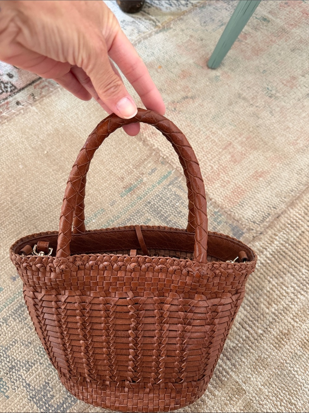 J. Crew Brown Woven Leather Tote with Detachable Strap - Picture 2 of 6